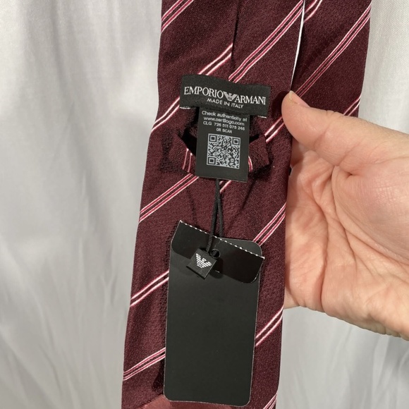 NEW $225 Emporio Armani Striped Silk Jacquard Tie in Burgundy‎ Red - Picture 9 of 11